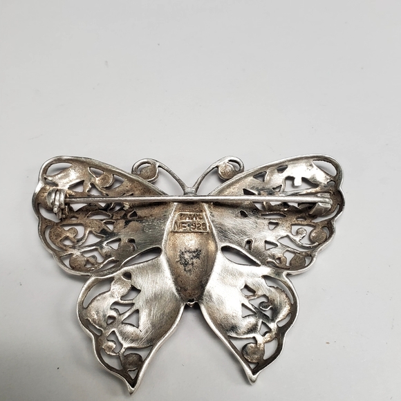 Sterling Silver Butterfly Brooch Pin Vintage Marcasite Art Deco Style Filigree - Picture 2 of 3